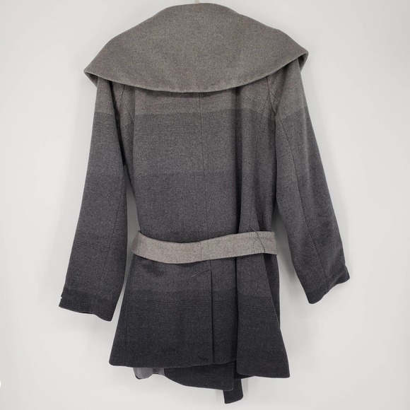 Calvin Klein Wool Blend Wrap Coat 8 Belted Long Sleeve Ombre Pattern Gray Black - Picture 2 of 11